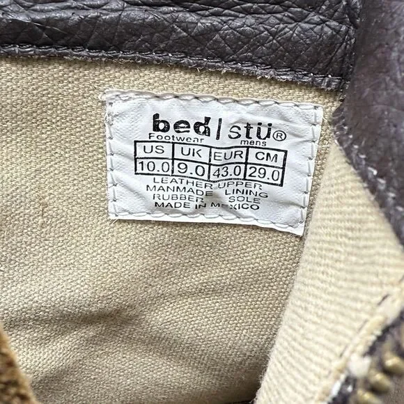 Bed Stu Revolution Boots Mens 10 Brown Distressed Leather Side Zip Ankle Hipster - Picture 12 of 16